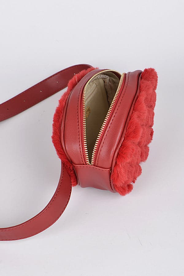 Stylish Burgundy Faux Fur Fanny Packs - Set of 3