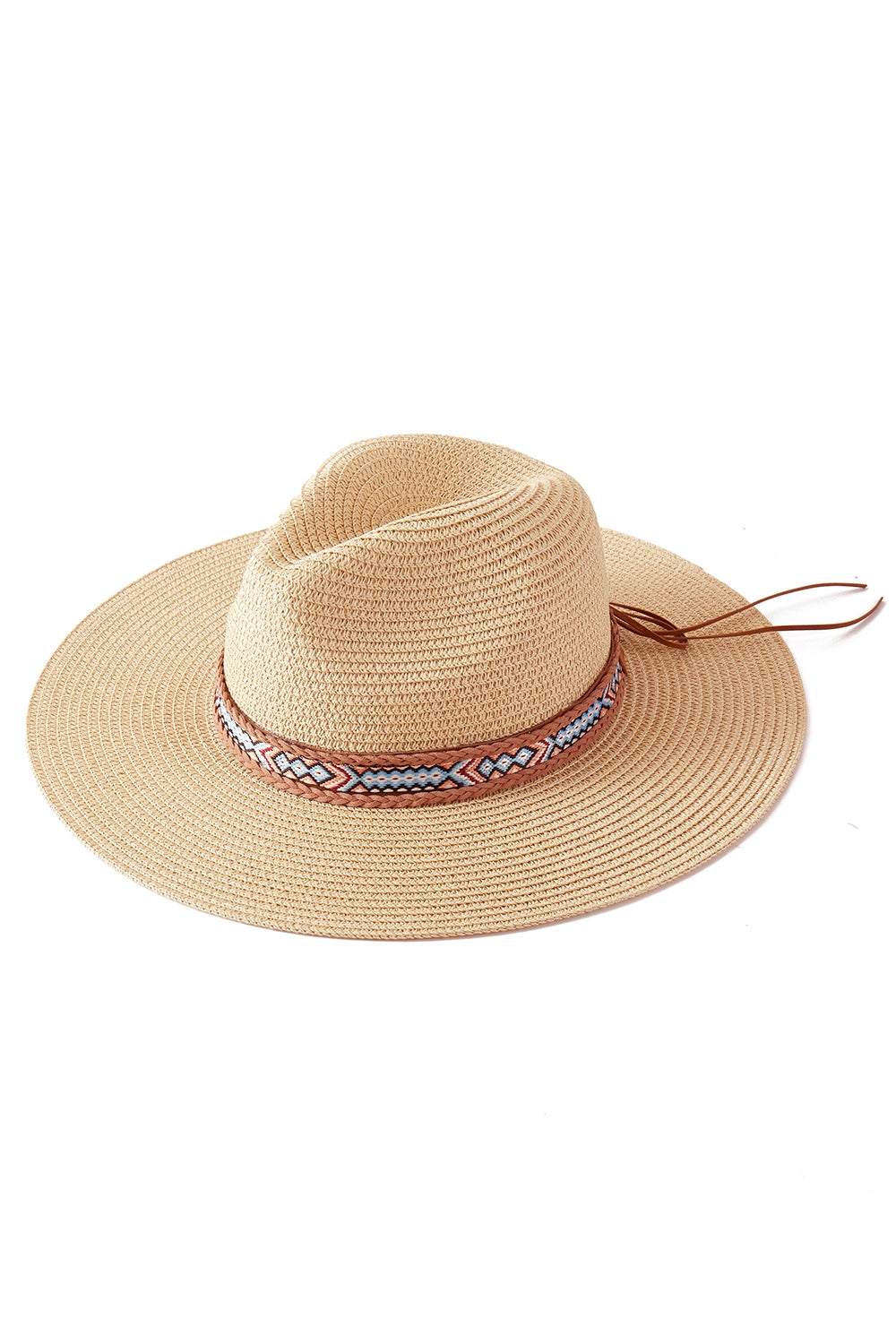 Set of 6 Beige Woven Boho Paper Straw Sun Hats