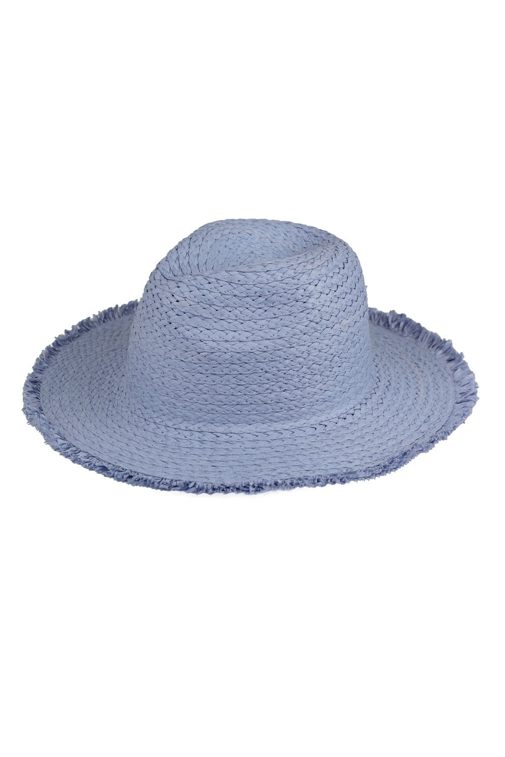 Blue Frayed Solid Straw Sun Hats - Pack of Six Stylish Summer Headwear