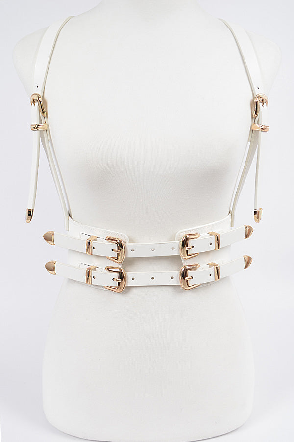 Set of 6 7797 White Gold Multi - Buckle Harness Belts