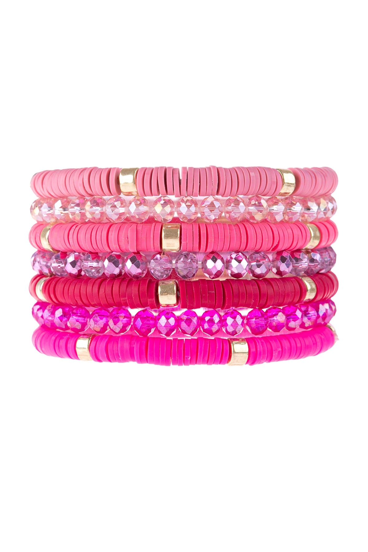 Pack of 6 Pink Multi - Line Ring Beaded Fashion Bracelets