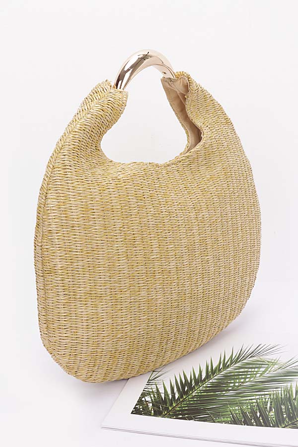 Set of Three 8811 Faux Straw Metal Handle Hobo Bags in Khaki Color