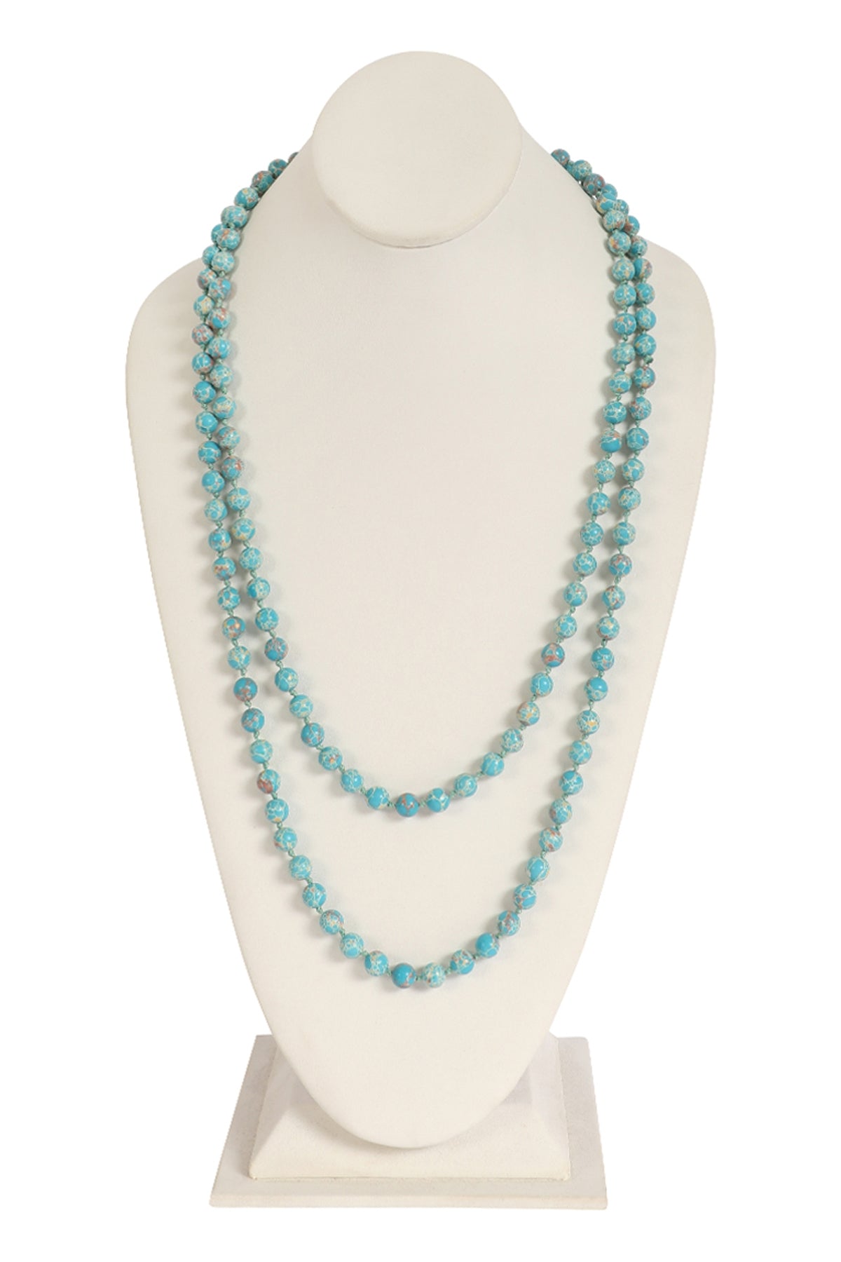 Blue Natural Stone Long Line Knotted Necklaces - Set of 6 Pieces