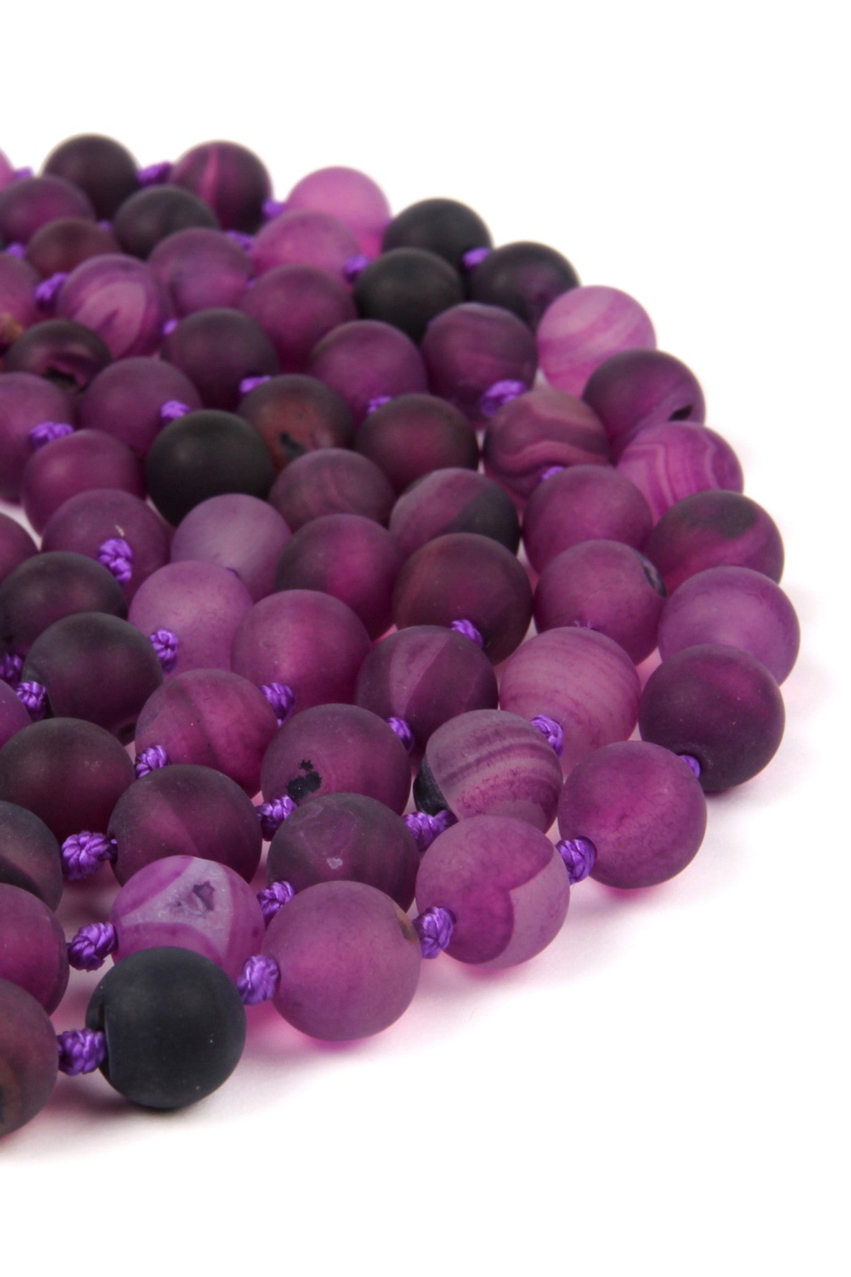Set of 6 Hand - Knotted Long Purple Natural Stone Necklaces