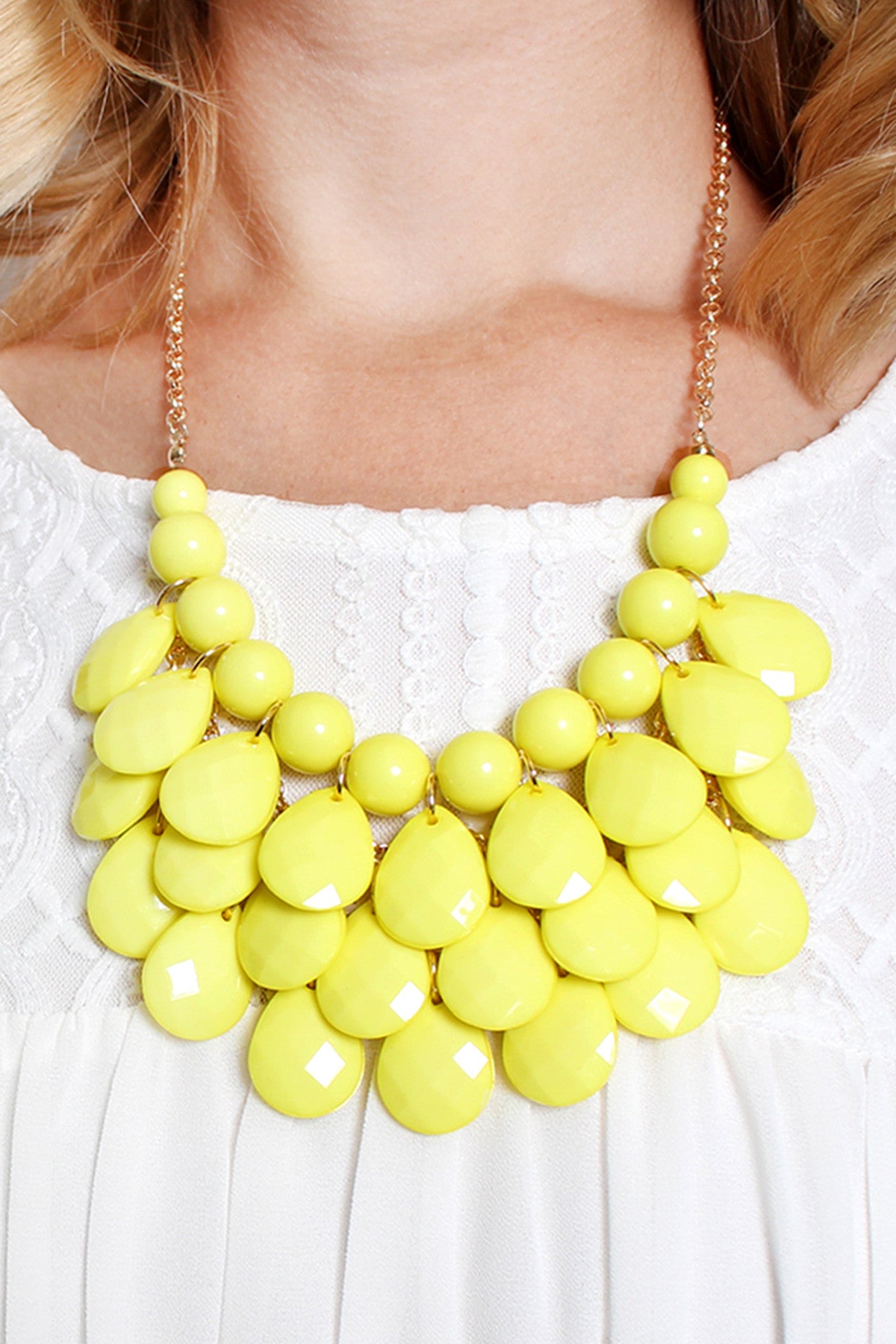 Pack of 6 - Yellow Teardrop Bubble Style Bib Necklace and Earring Sets