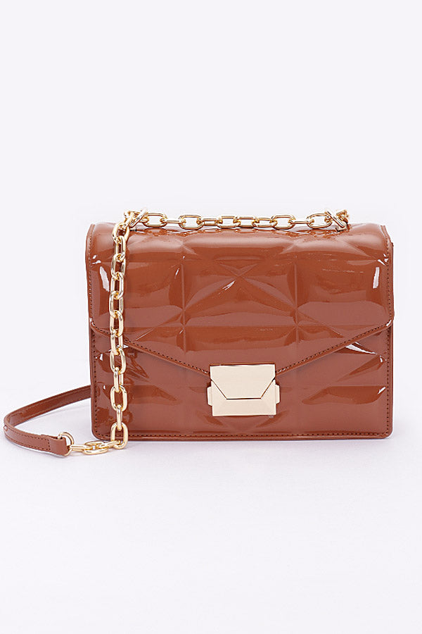 Set of 3 - 9226 Camel Embossed Enamel Flap Crossbody Clutches