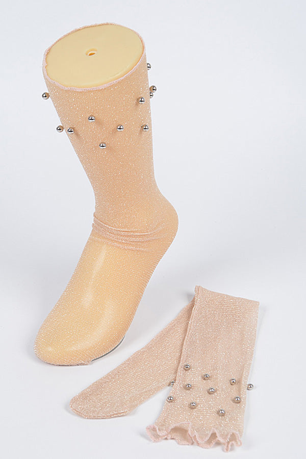 Pack of 6 Faux Pearl Mesh Socks in Nude Color - Style 9848