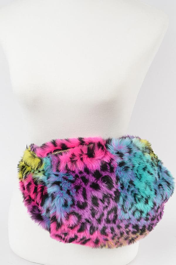 Pack of 3 - 6813 Multi - Leopard Faux Fur Stylish Fanny Packs
