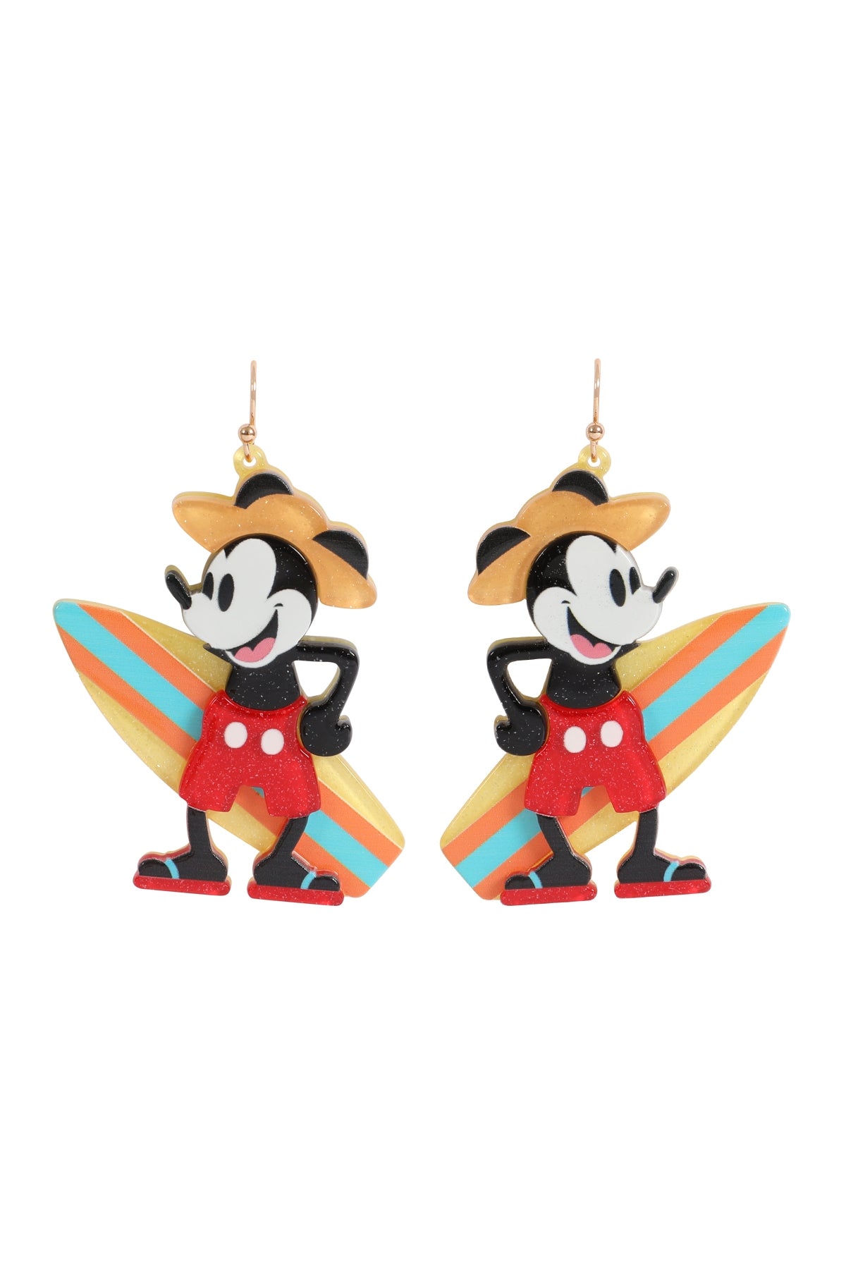 Black Mickey Mouse Surf Board Dangle Hook Earrings - Set of Six Pieces