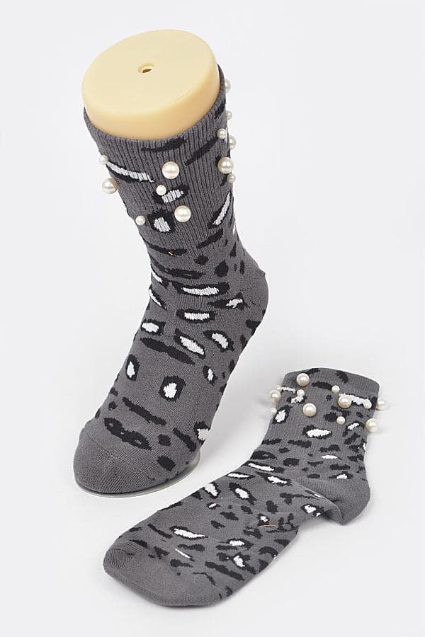 Pack of 6 Gray Leo Socks with Pearl