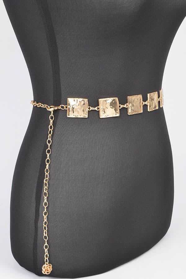 6-Piece Set of 7178 Gold Hammered Square Metal Chain Belts