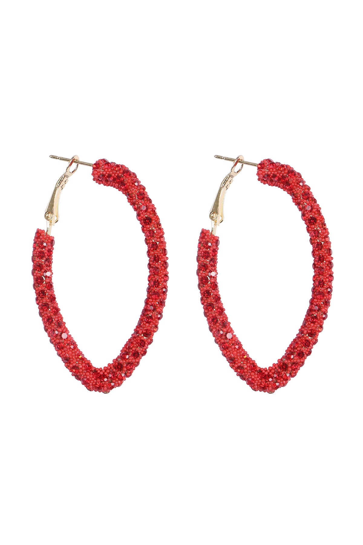 Red Rhinestone Glitter Hoop Lock Style Earrings - Pack of Six Pieces