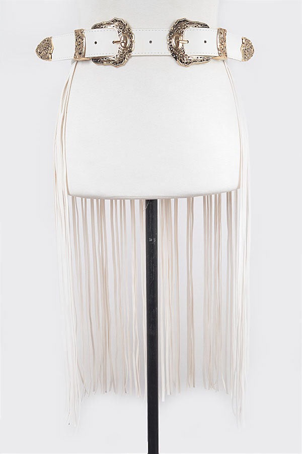Pack of 6 - 7857 White Burnished Gold Double Buckle Curtain Fringe Belts