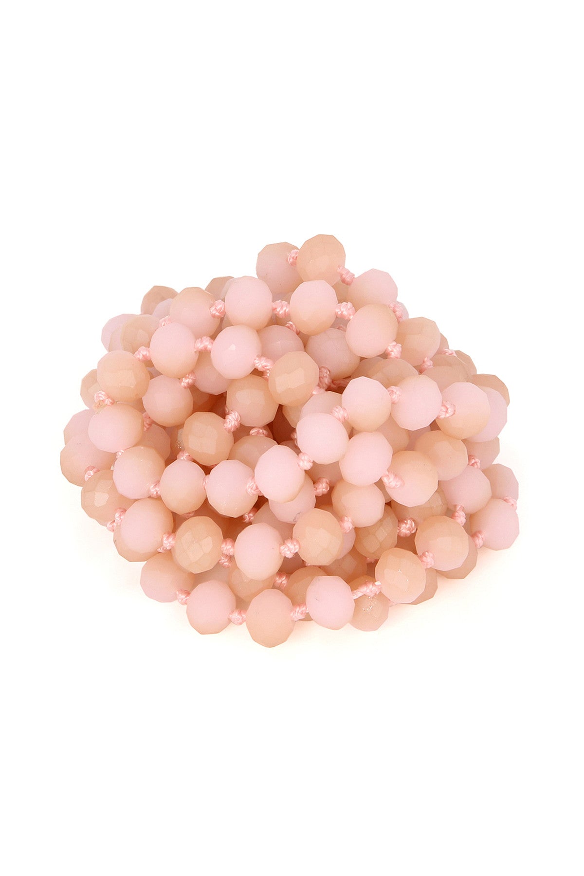 Set of 6 Hand - Knotted Light Pink Longline Glass Bead Necklaces