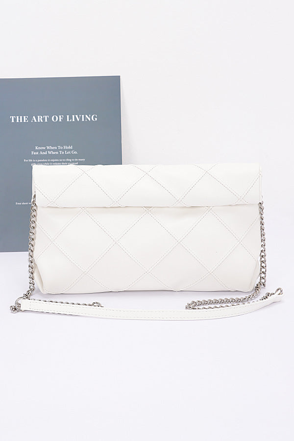 Set of 3 White Quilted Faux Leather Pouches - 8346