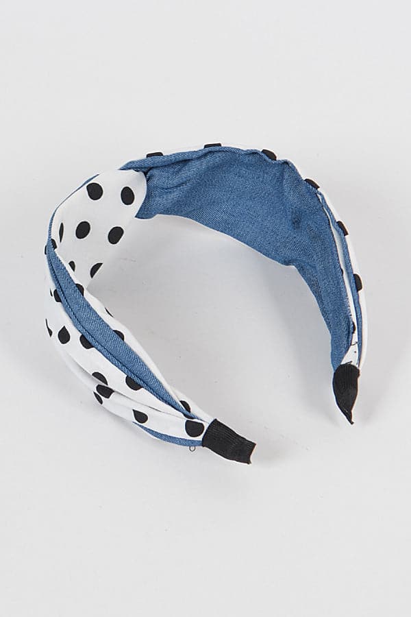Pack of 6 - 1148 Black Polka Dots Denim Hairbands