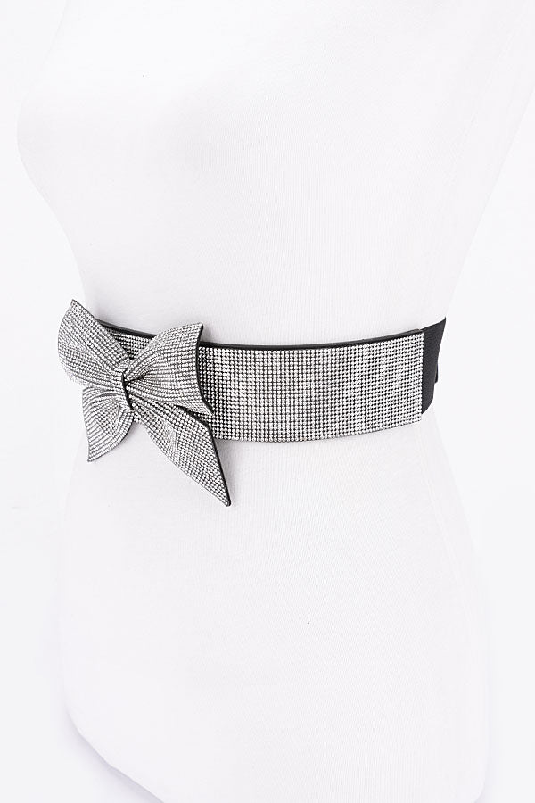 Pack of 6 Clear Rhinestone Ribbon Elastic Belts - 3878
