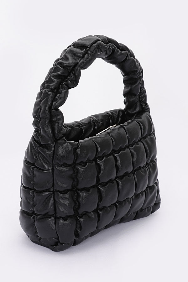 Set of Three 3426 Black Quilted Faux Leather Padded Handle Bags