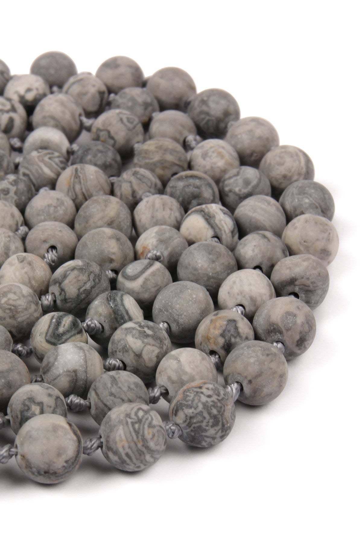 Set of 6 Hand-Knotted Long Black Natural Stone Necklaces