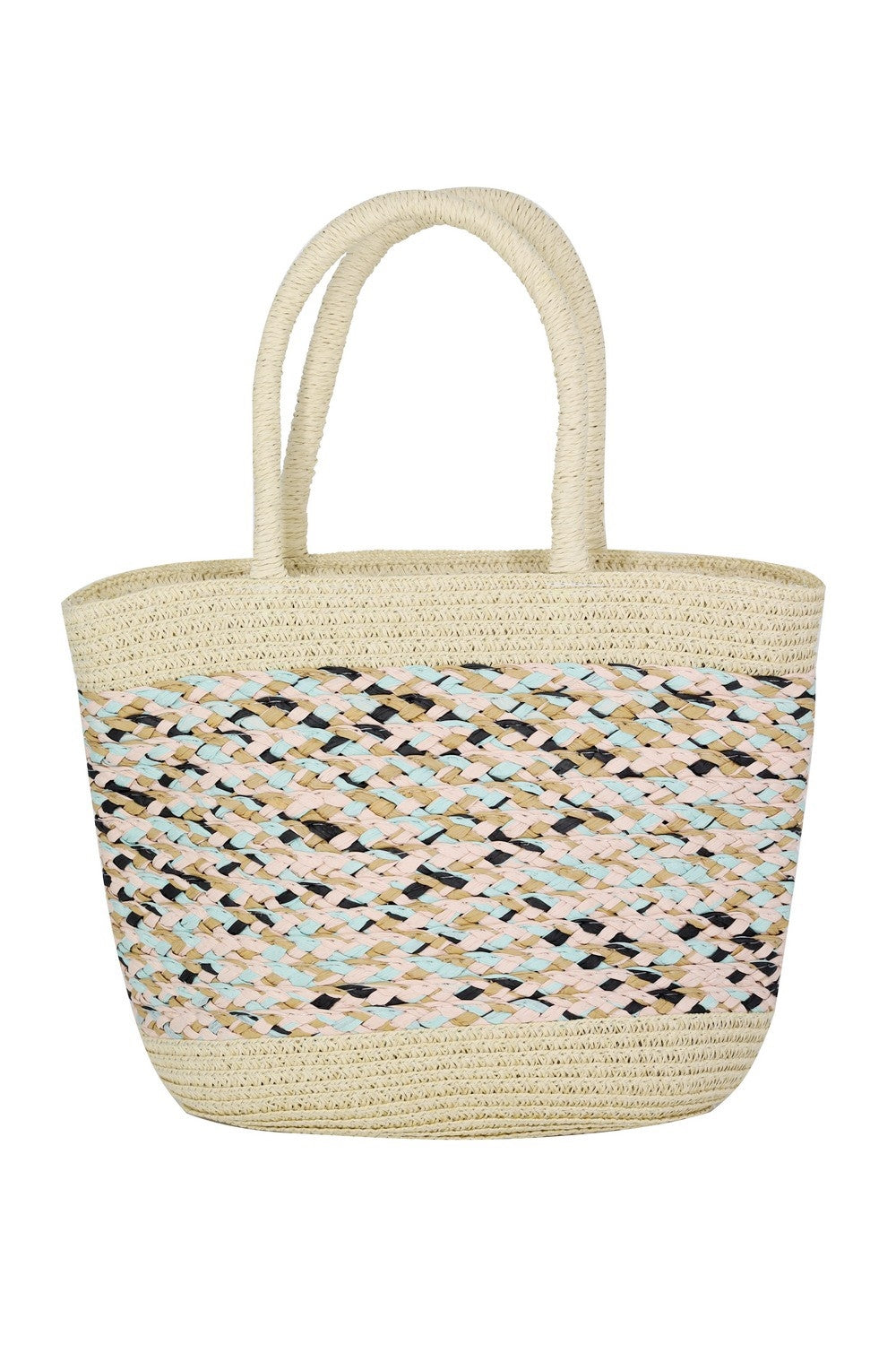 Set of 6 Pink Mixed - Color Straw Bags with Zipper Closure