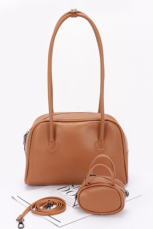 Set of 3 Camel Faux Leather Sport Bags