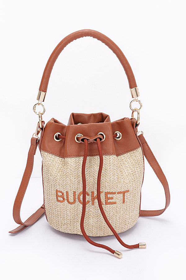 Set of 3 Faux Straw Camel Bucket Bags