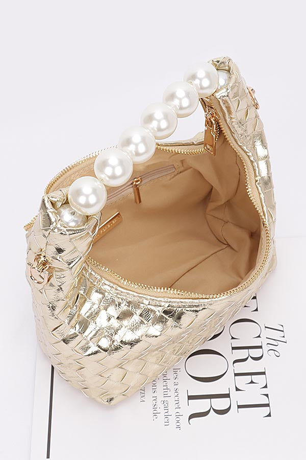 Set of 3 Gold-Toned 3036 Metallic Braided Pearl Handle Bags