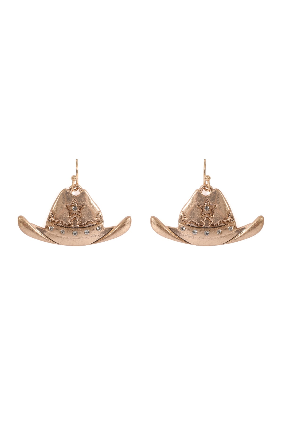 Matte Gold Rodeo Hat Rhinestone Hook Earrings - Set of 6