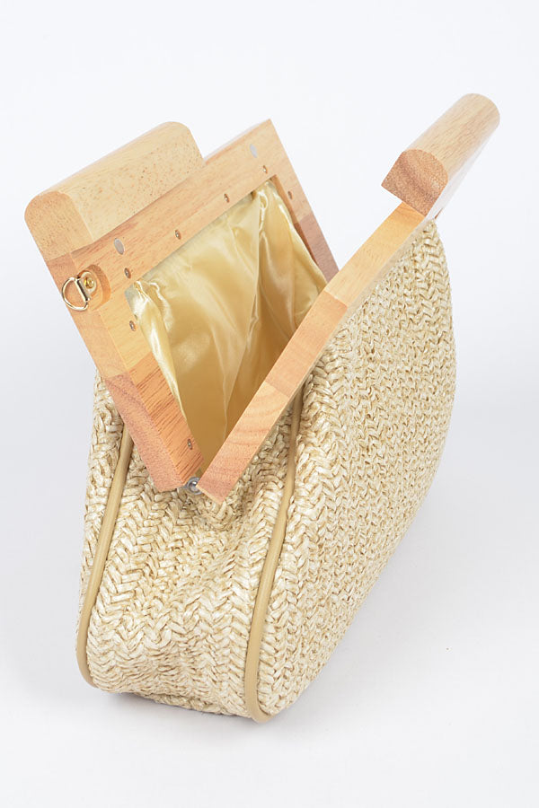 Pack of 3 Faux Straw Wood Frame Clutches in Khaki Color (Style 8706)