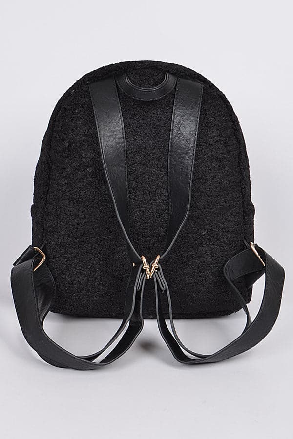 Black Faux Wool Sheepskin Backpack - Set of 3
