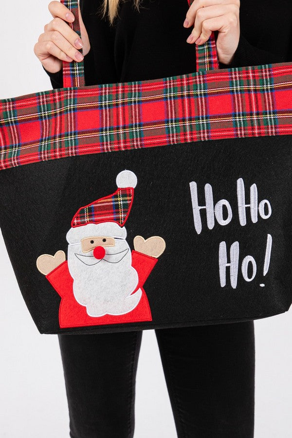 Pack of 3 - 3620 Black Ho Ho Ho Letter Santa Christmas Tote Bags