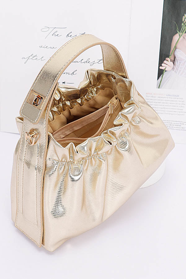 3-Pack of Shiny Gold Metallic Top Handle Crossbody Bags