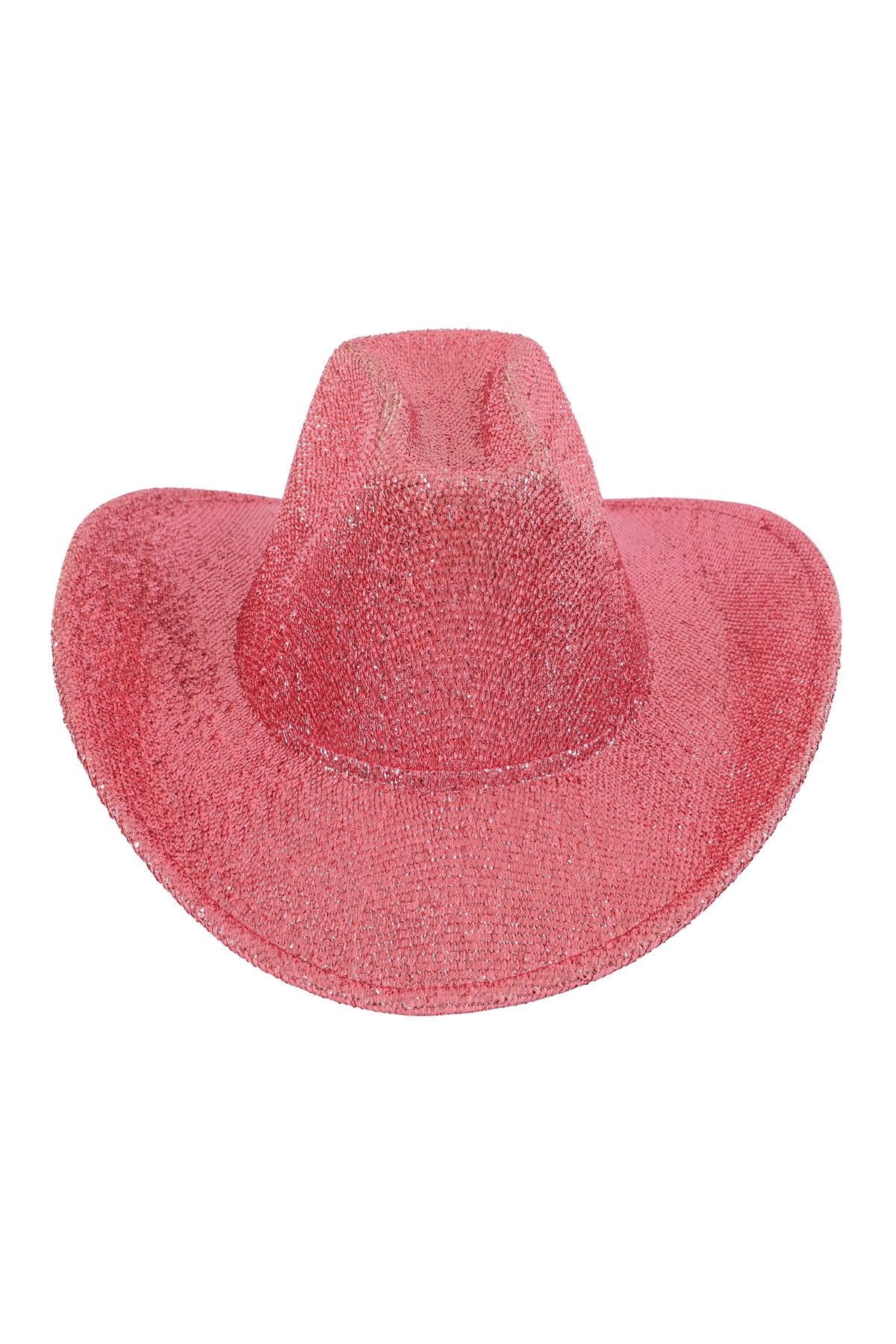 Pink Glittery Solid - Color Polyester Fedora Hat - Pack of Six Pieces