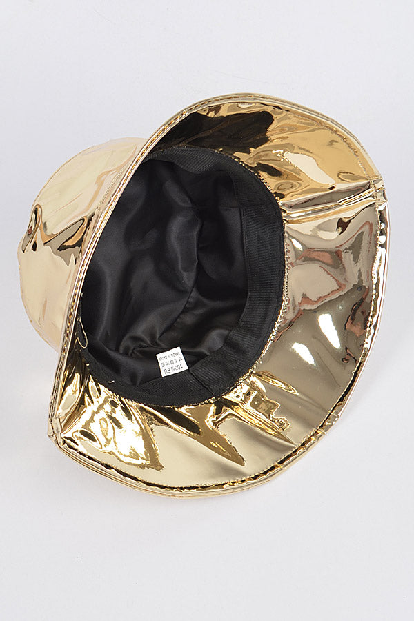 Set of 6 Stylish 2261 Gold Mirror Faux Leather Bucket Hats