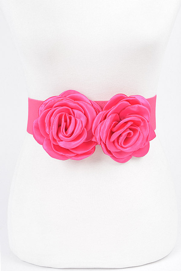 Set of 6 Double Satin Flower Elastic Belts in Fuchsia Color 8678
