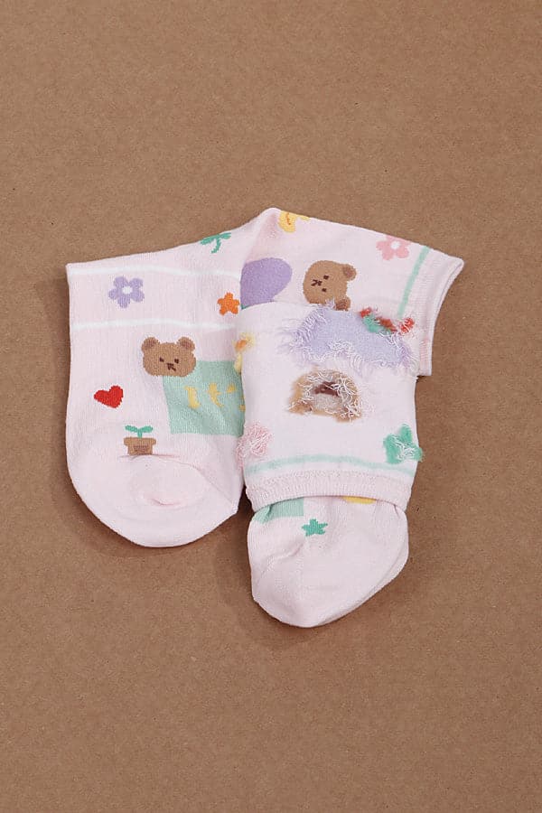 Pack of 6 White 391 Cartoon Pattern Socks