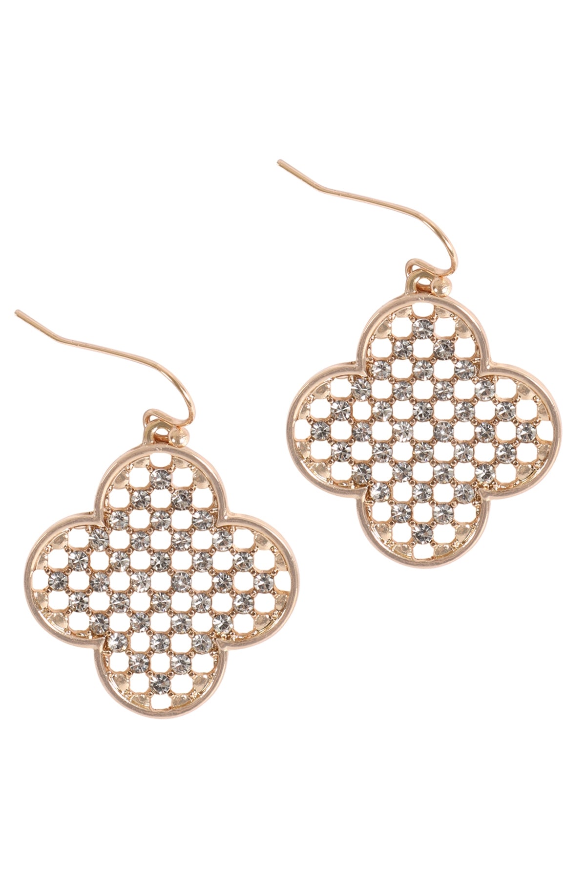 Pack of 6 Gold Clover - Shaped Pave Rhinestone Hook Earrings for Women's Jewelry