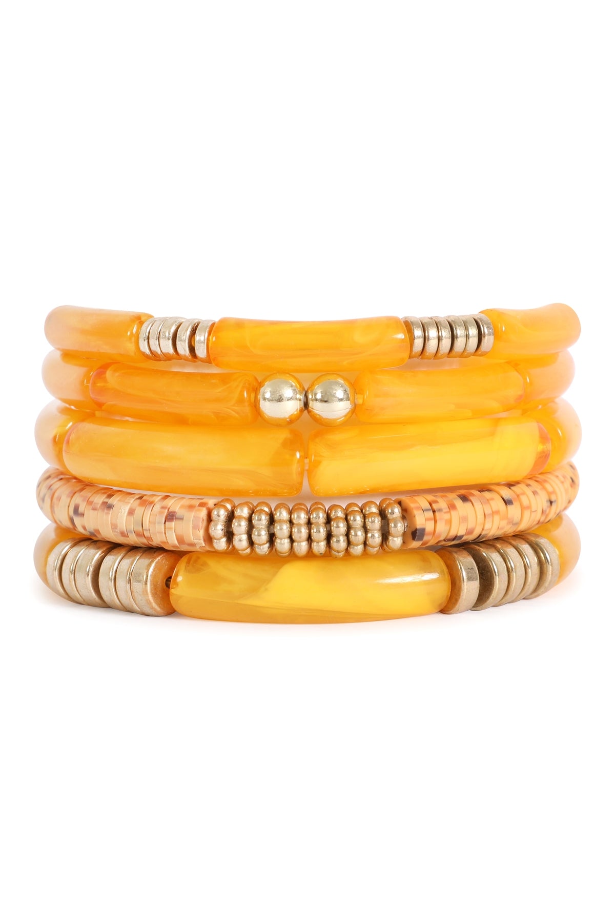 Versatile Orange Multi - Layer Tubular CCB FIMO Stretch Bracelets - Pack of 6