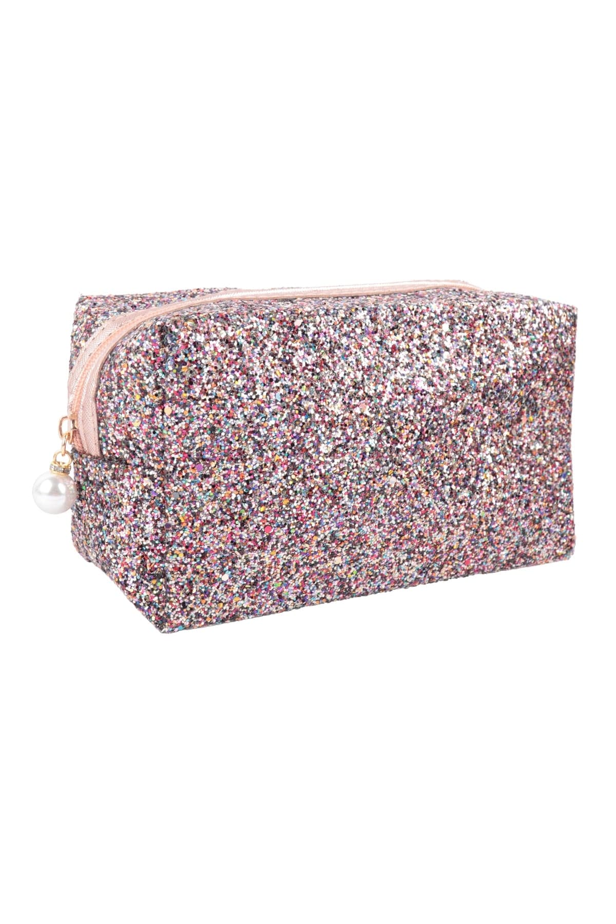 Black and Multicolor Glitter Pearl Zippered Cosmetic Bags - Set of 6 Pieces