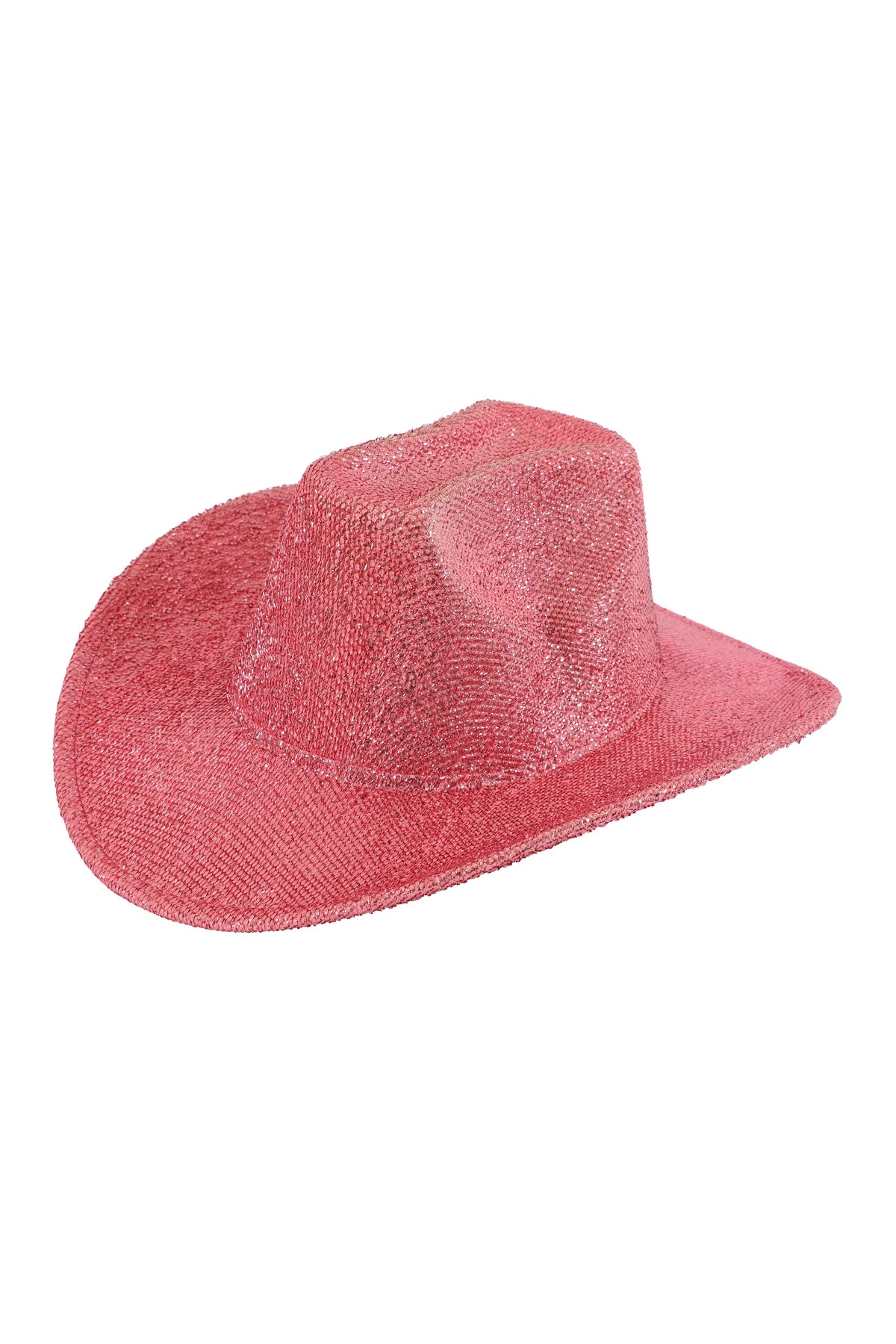 Pink Glittery Solid - Color Polyester Fedora Hat - Pack of Six Pieces