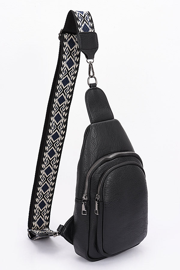 Set of Three 1046 Black Faux Leather Sling Bags