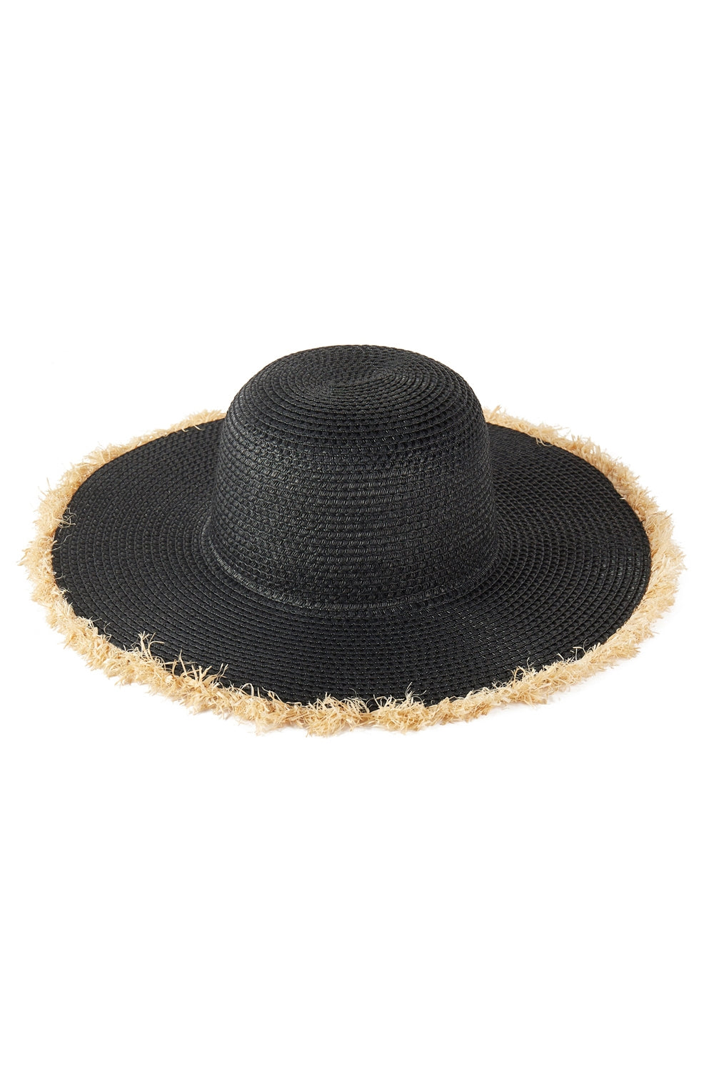 Pack of 6 Black Frayed Edge Soft Straw Hats