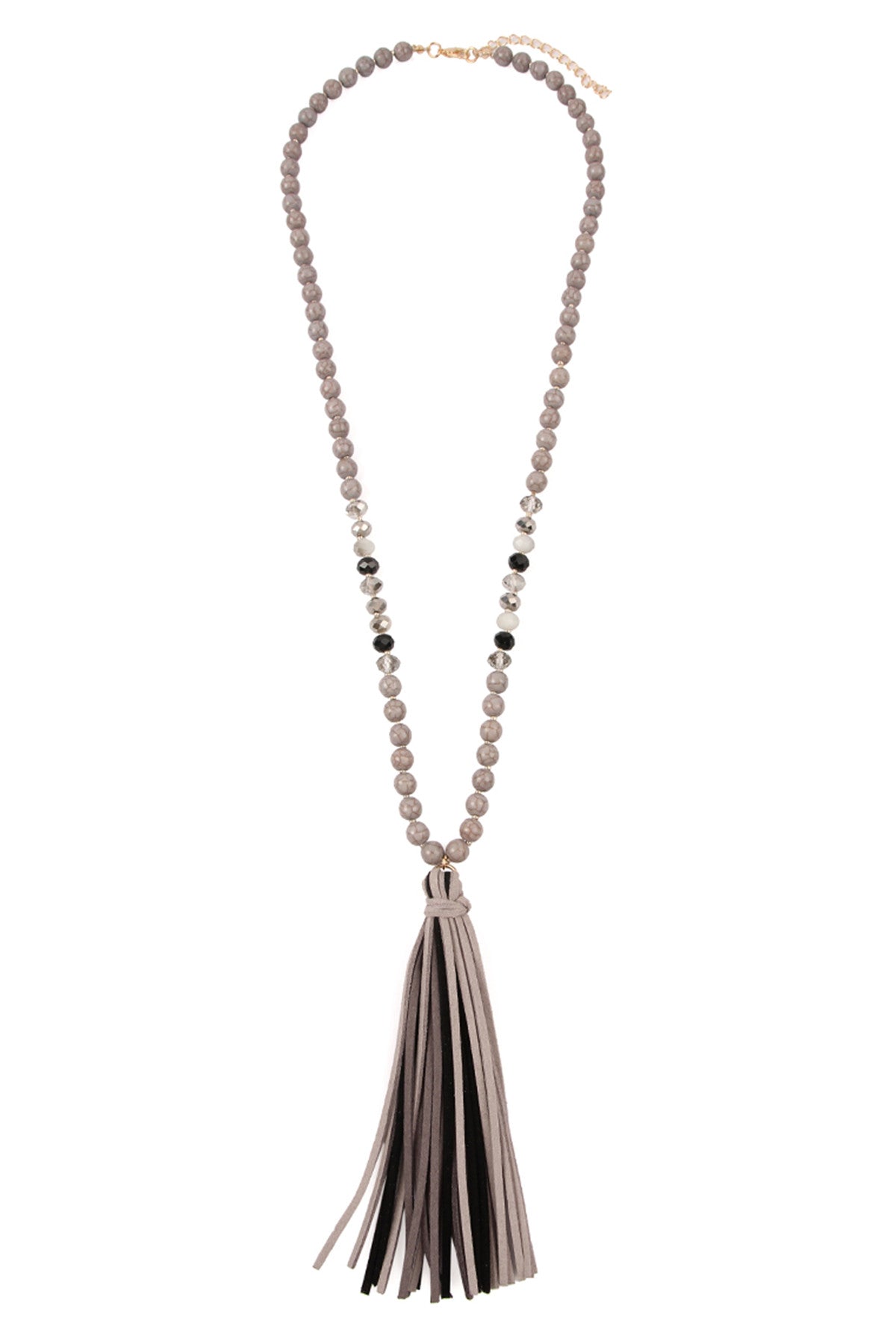 Pack of 6 Stylish Gray Necklaces Made with Colorful Natural Stone and Glass Beads and Tassels