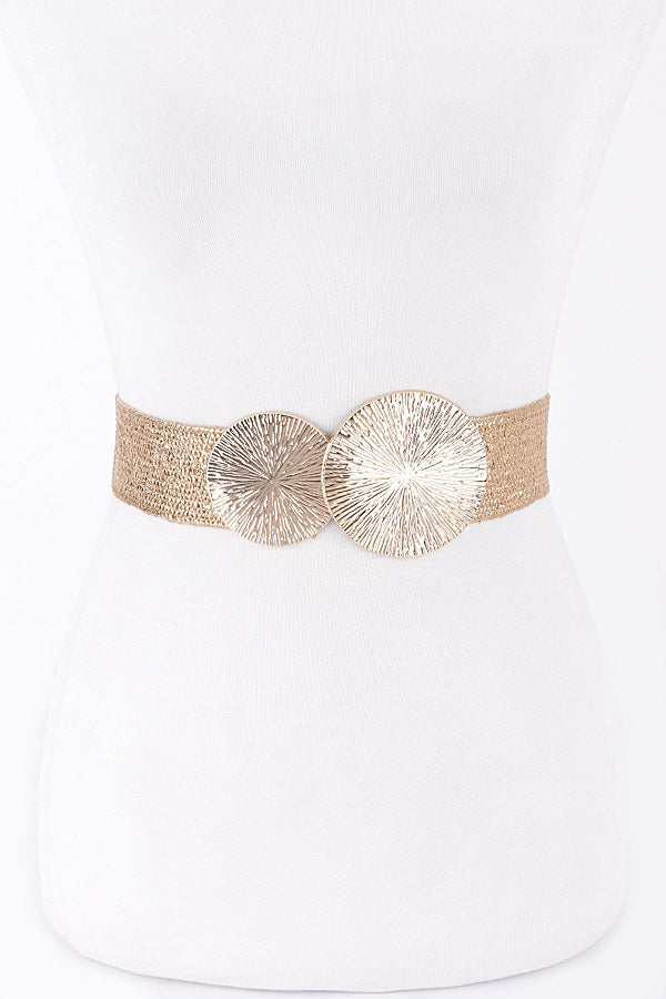 Pack of 6 Gold - Round Metal Buckle Stretch Belts (4978)