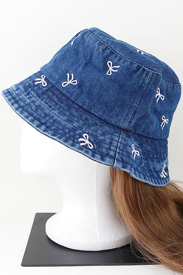 Pack of 6 Dark Blue Multi Ribbon Denim Bucket Hats - 2014 Style
