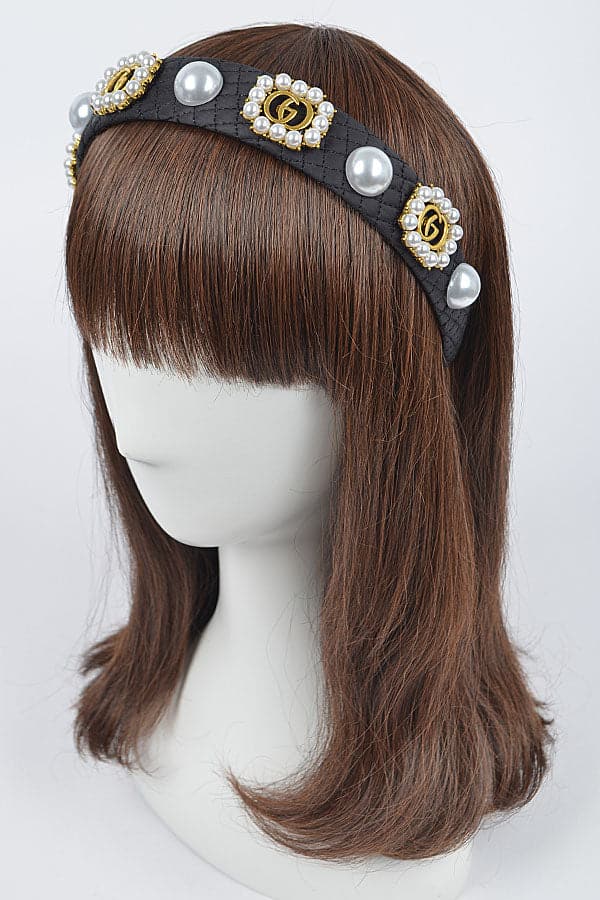 Set of 6 Plastic Hairbands with Imitation Gemstones in Black Color - 7112 Model
