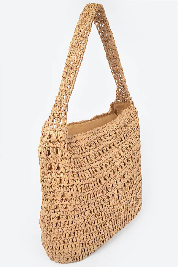 Set of 3 Ivory-colored Oversized Faux Straw Shoulder Bags - Model 8211
