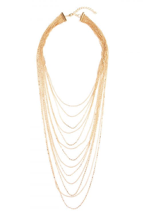 Pack of 6 Gold 13 - Line Beaded Layered Statement Necklaces for Fashion - Forward Look