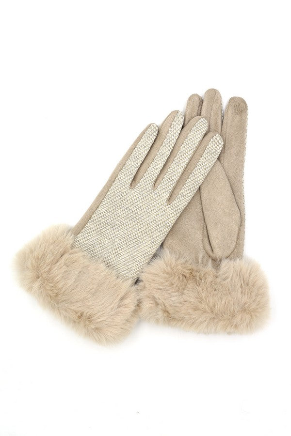 Pack of 6 Taupe 6800 Faux Fur Cuff Smart Touch Gloves