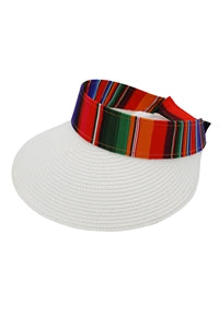 Pack of 6 White Color - Striped Serape Visor Hats